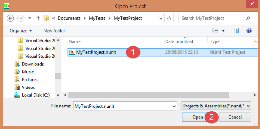 NUnit open a project