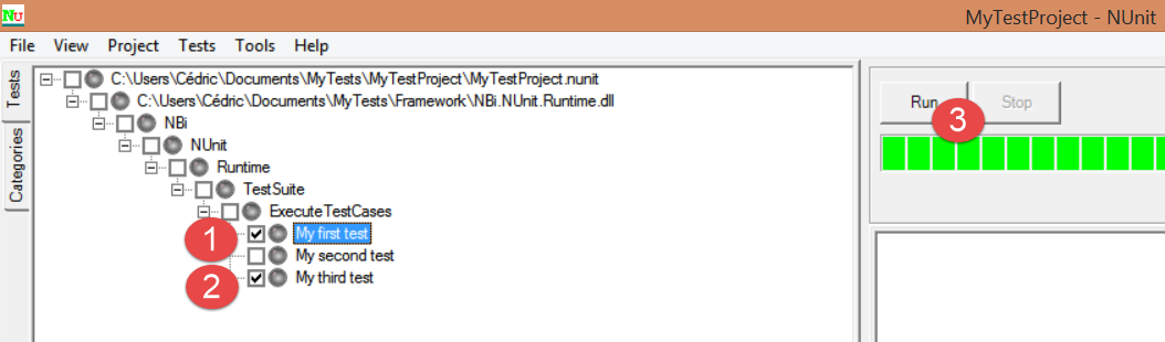 NUnit select tests and run them